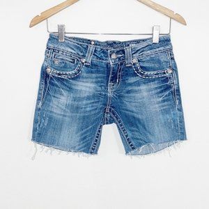 MISS ME Cutoff Denim Shorts Skinny Low Rise With Bling Size 26